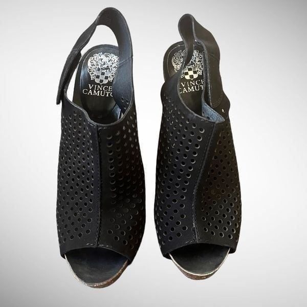 New Without Tags Vince Camuto Patrizia Black Suede Open Toe Heels Size 8M