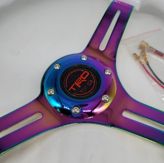 NEW 350mm 14 Universal JDM TRD ABS Racing Steering Wheel White With Neo Spoke