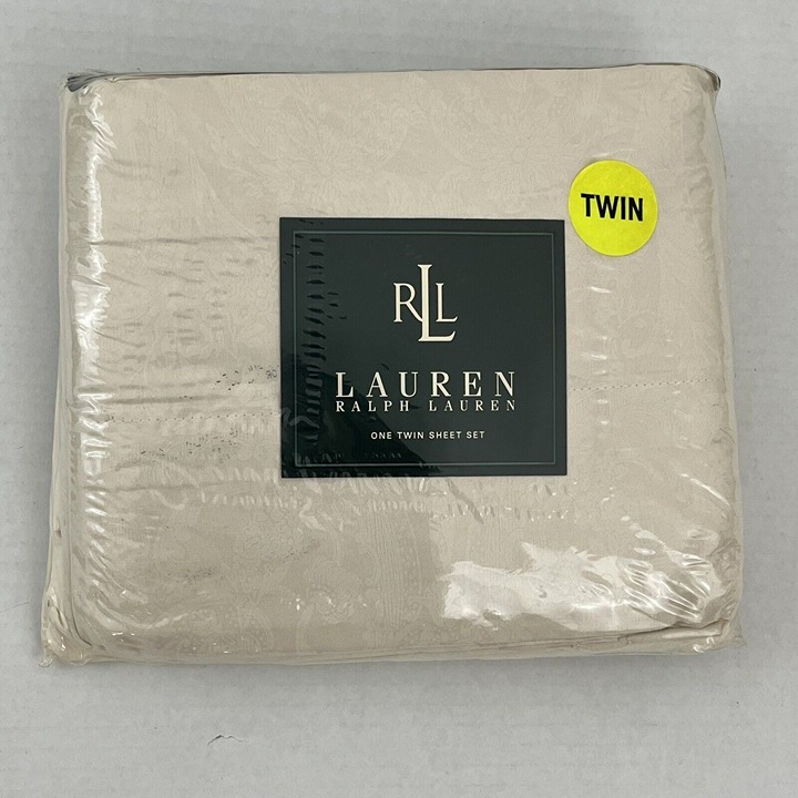 Lauren Ralph Lauren Home Twin Sheet Set Avery Cream Flat Fitted & Pillowcase NEW