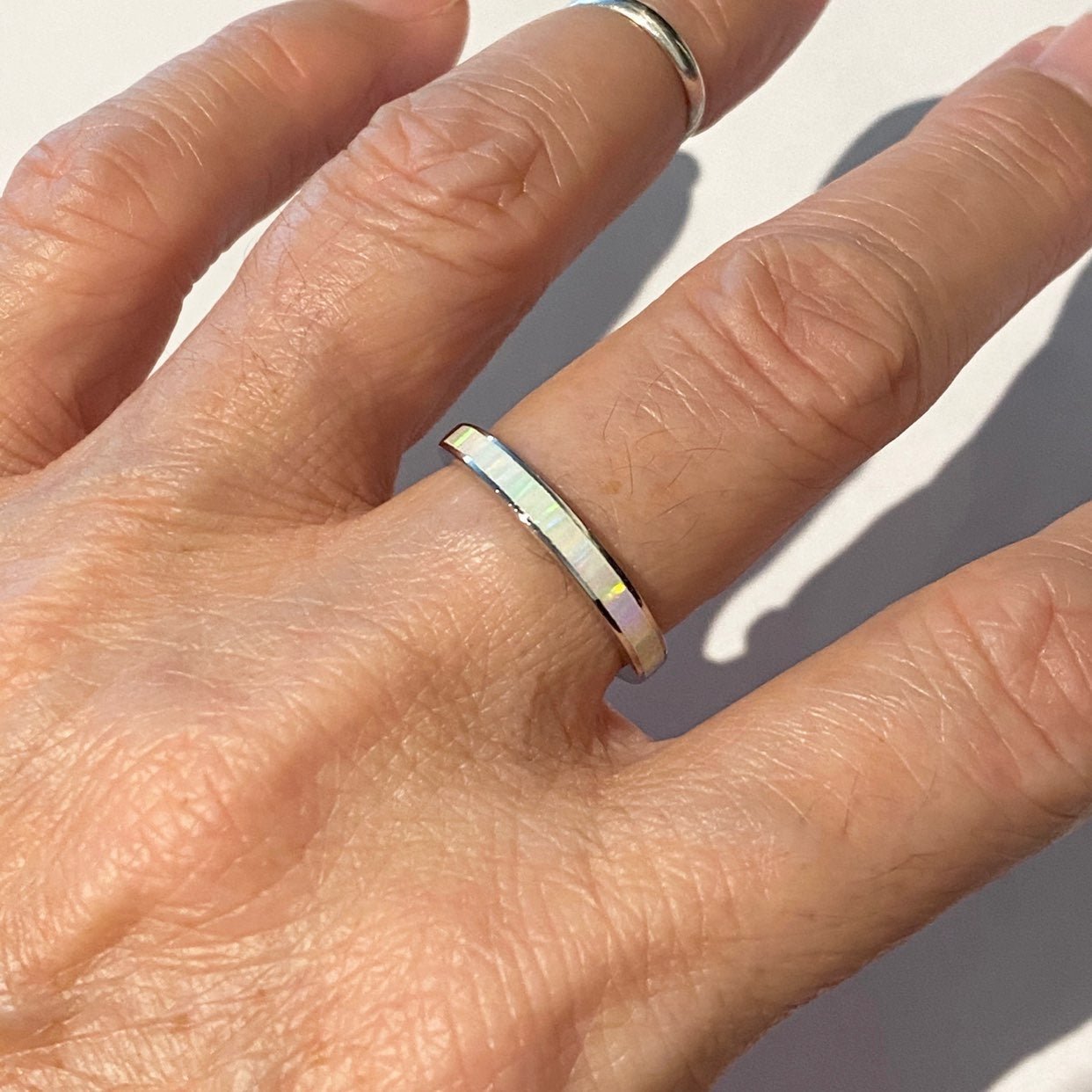Sterling Silver White Lab Opal Band