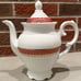 Vintage Pomerode by Leart 9” Teapot Coffee Pot Brazil red gold EUC Beautiful