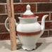 Vintage Pomerode by Leart 9” Teapot Coffee Pot Brazil red gold EUC Beautiful