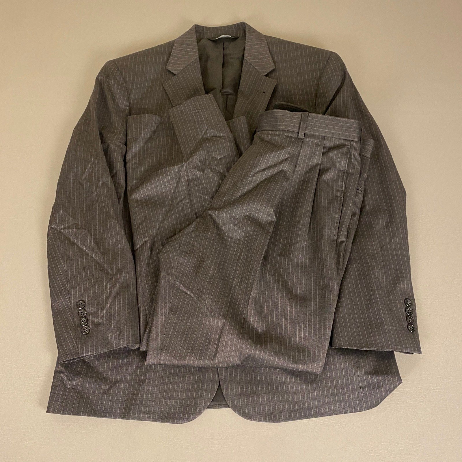 Jos. A. Bank Signature Wool Silk Suit Two Piece Set 40S x 34W Pinstripe Gray *