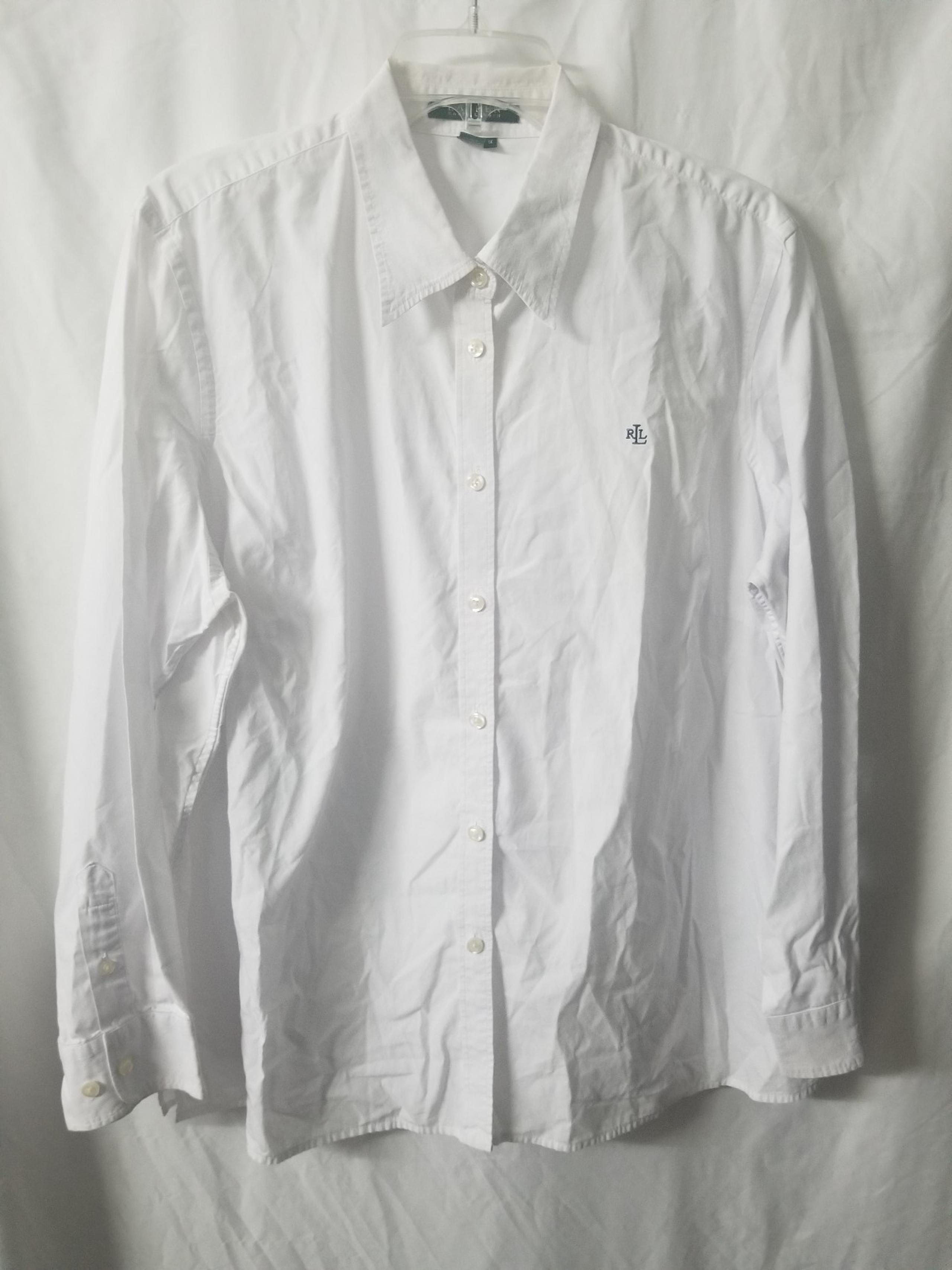 Like New Womens RALPH LAUREN White Long Sleeve Shirt Size 1X