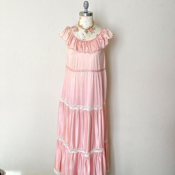 gilead 70s pink maxi dress womens small
