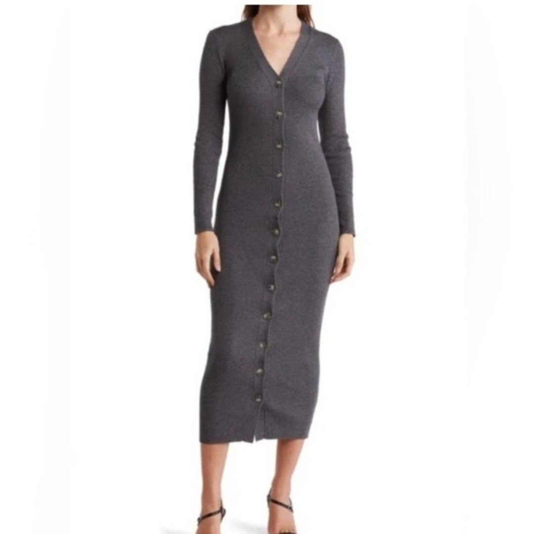 NWT Torn by Ronny Kobo Sweater Dress Buttons Stretch Size Large