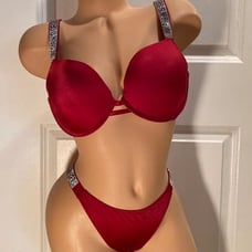 VS Very sexy shiny plunge 36C Push Up bra set Panties size M NWOT