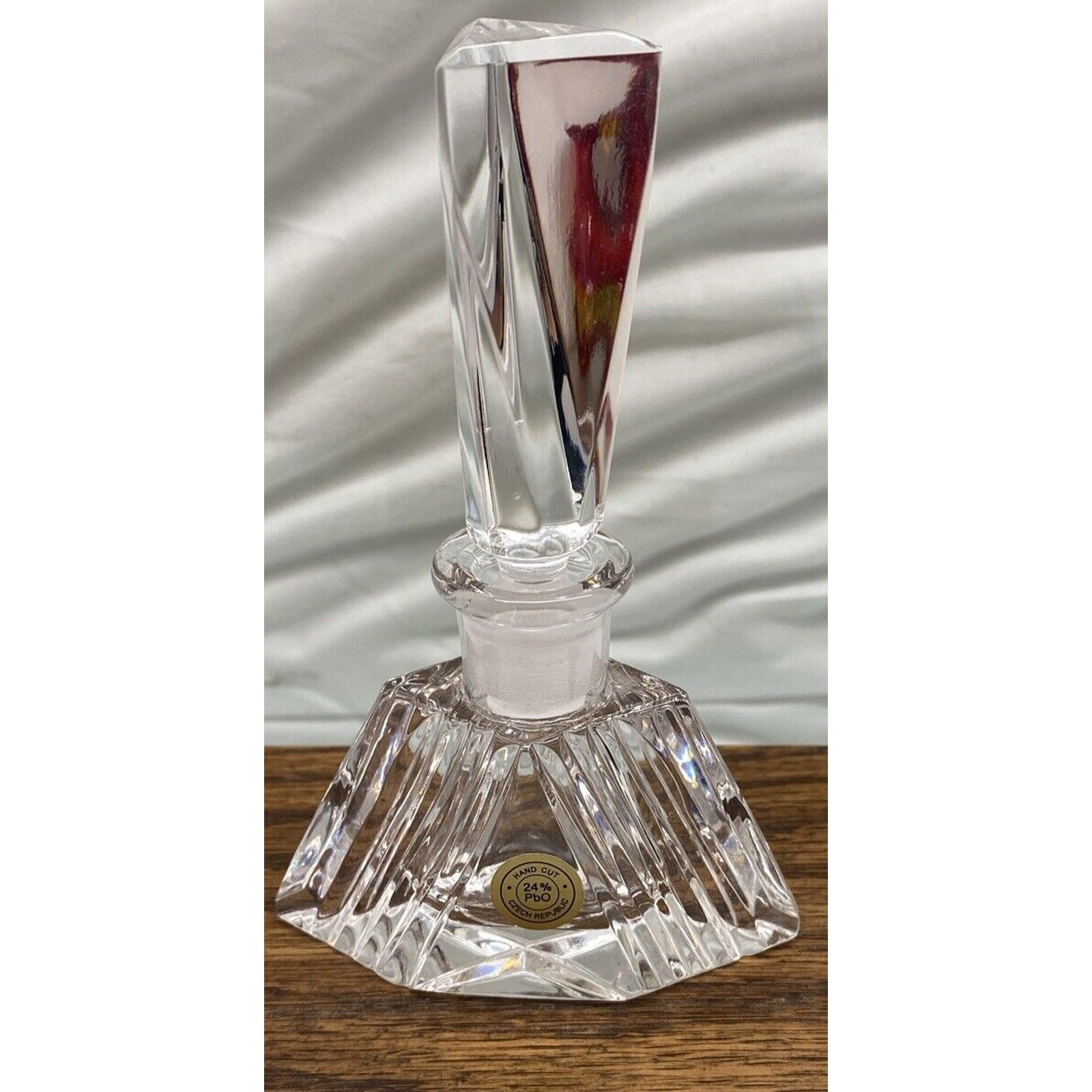 Vintage Czech Republic Hand Cut Glass Triangle Perfume Bottle 24% PBO-5