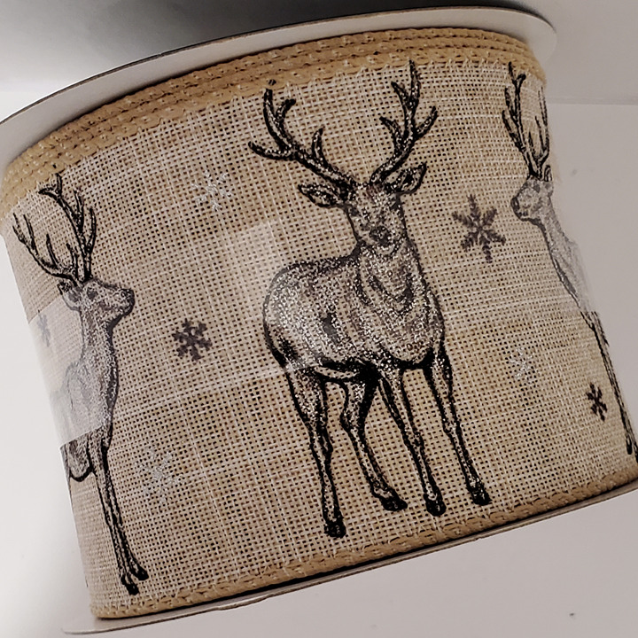 Natural Deer Design Ribbon 2.5 inches x 8.3 yards Wire-edge Natural Deer Design Ribbon 2.5 inches x 8.3 yards Wire-edge