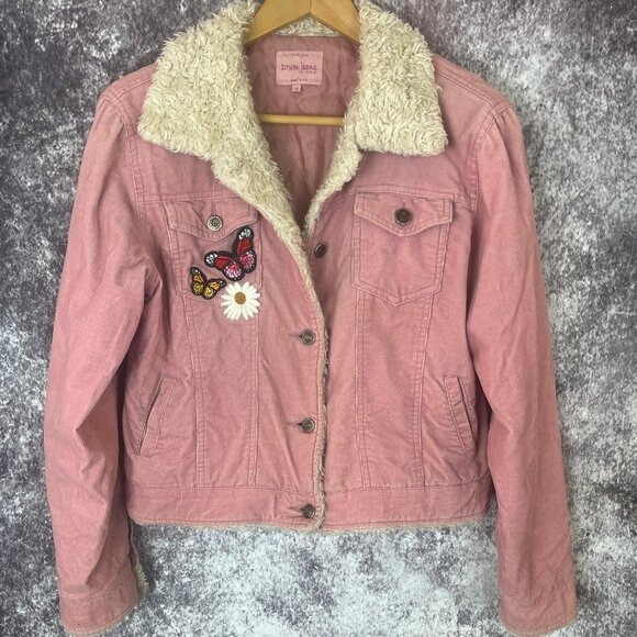 Drum Jeans Corduroy Jacket women M Pink Embroidered flowers 70s retro Penny Lane
