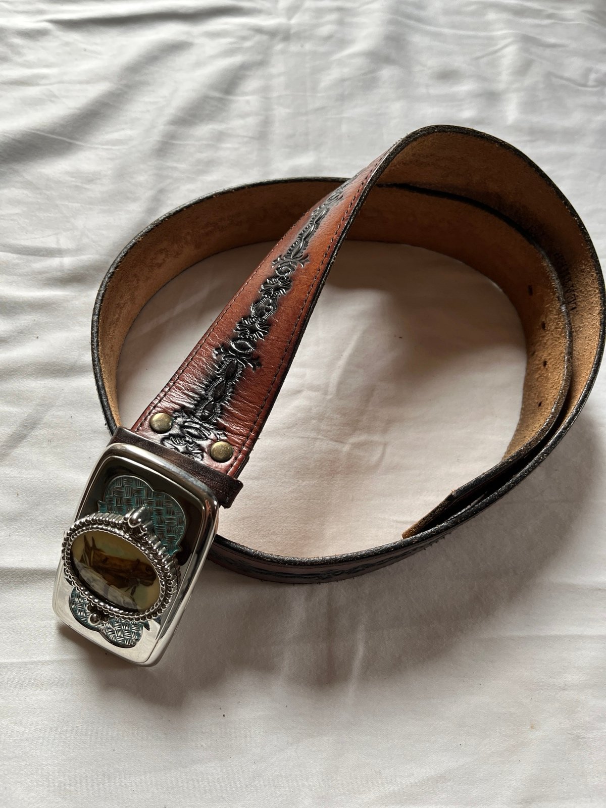 Vintage Faribault’s Woolens men’s genuine hand stained western leather belt