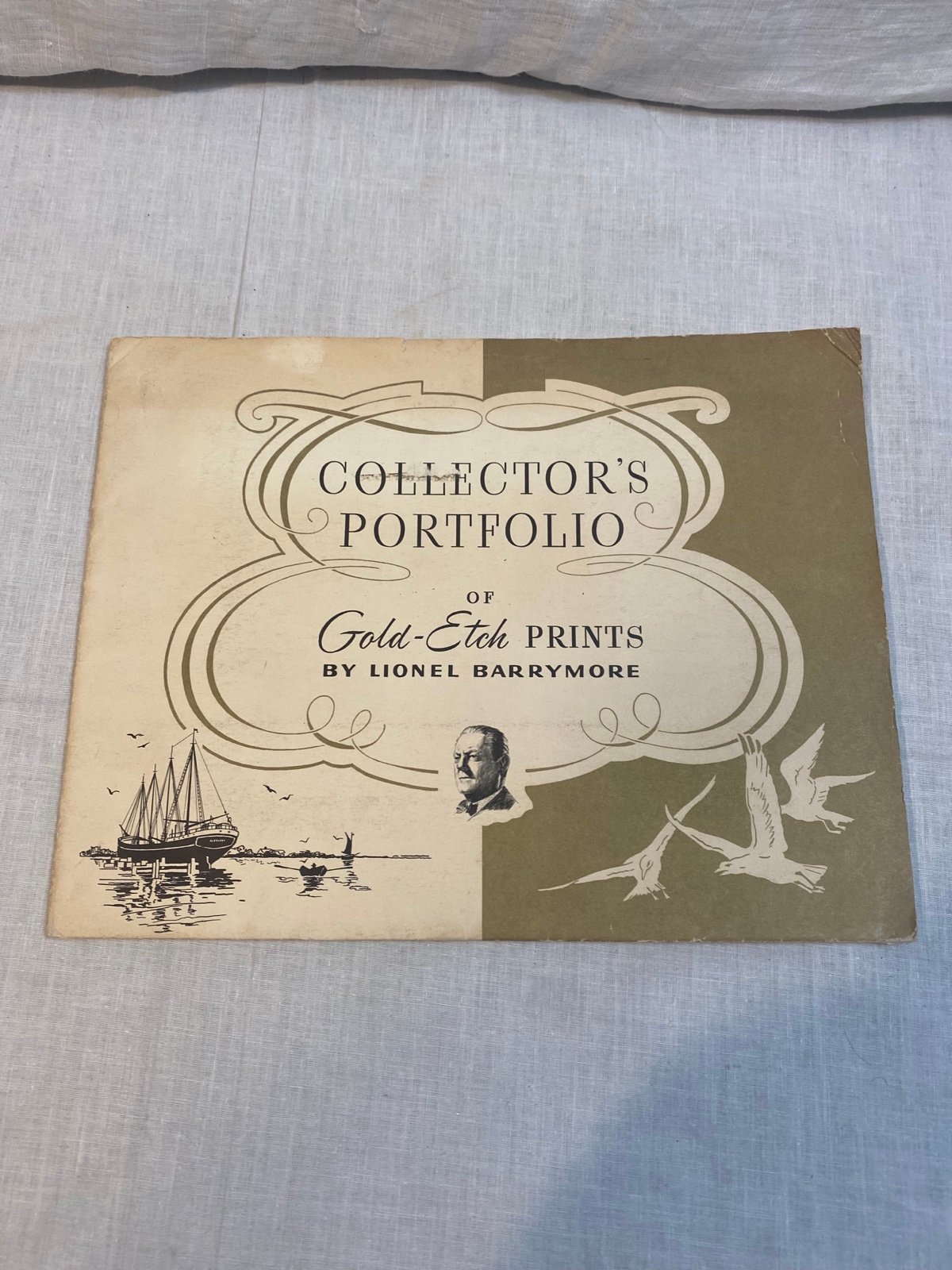 Vintage Print Set of 4 Lionel Barrymore Gold Foil Etched Pictures Signed Framed