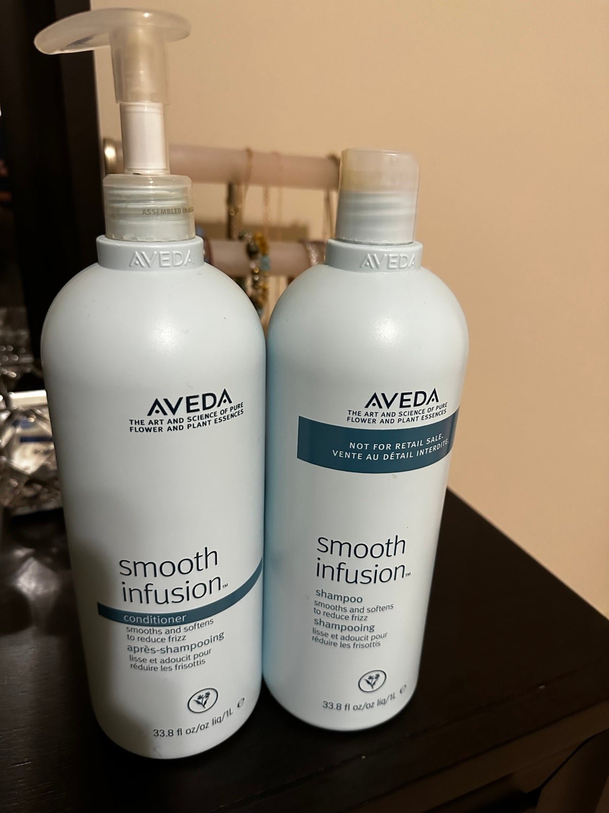 Aveda smooth infusion shampoo and conditioner.