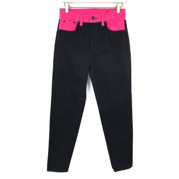 Rag & Bone Size 25 Black Pink Cropped Color Block Ash Mom Denim Jeans New