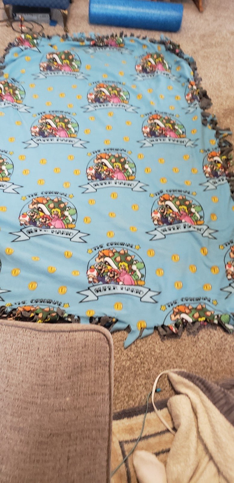 super mario tie blanket