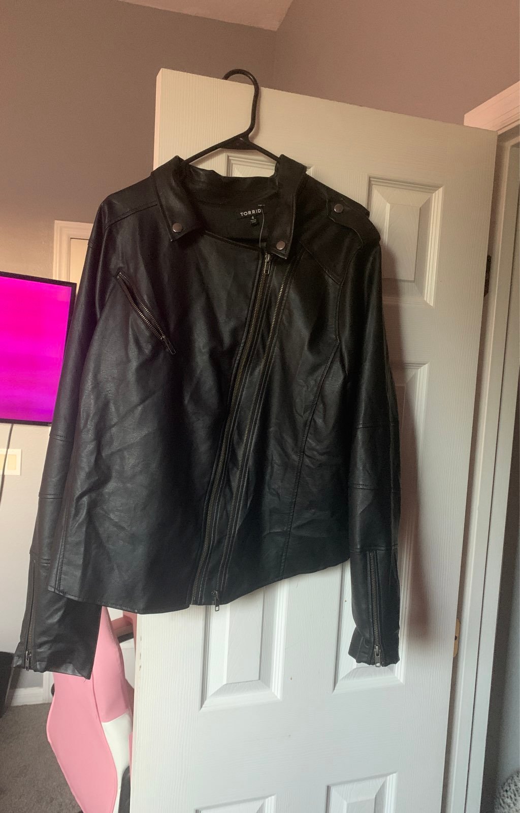 Faux Leather Jacket Flower Design