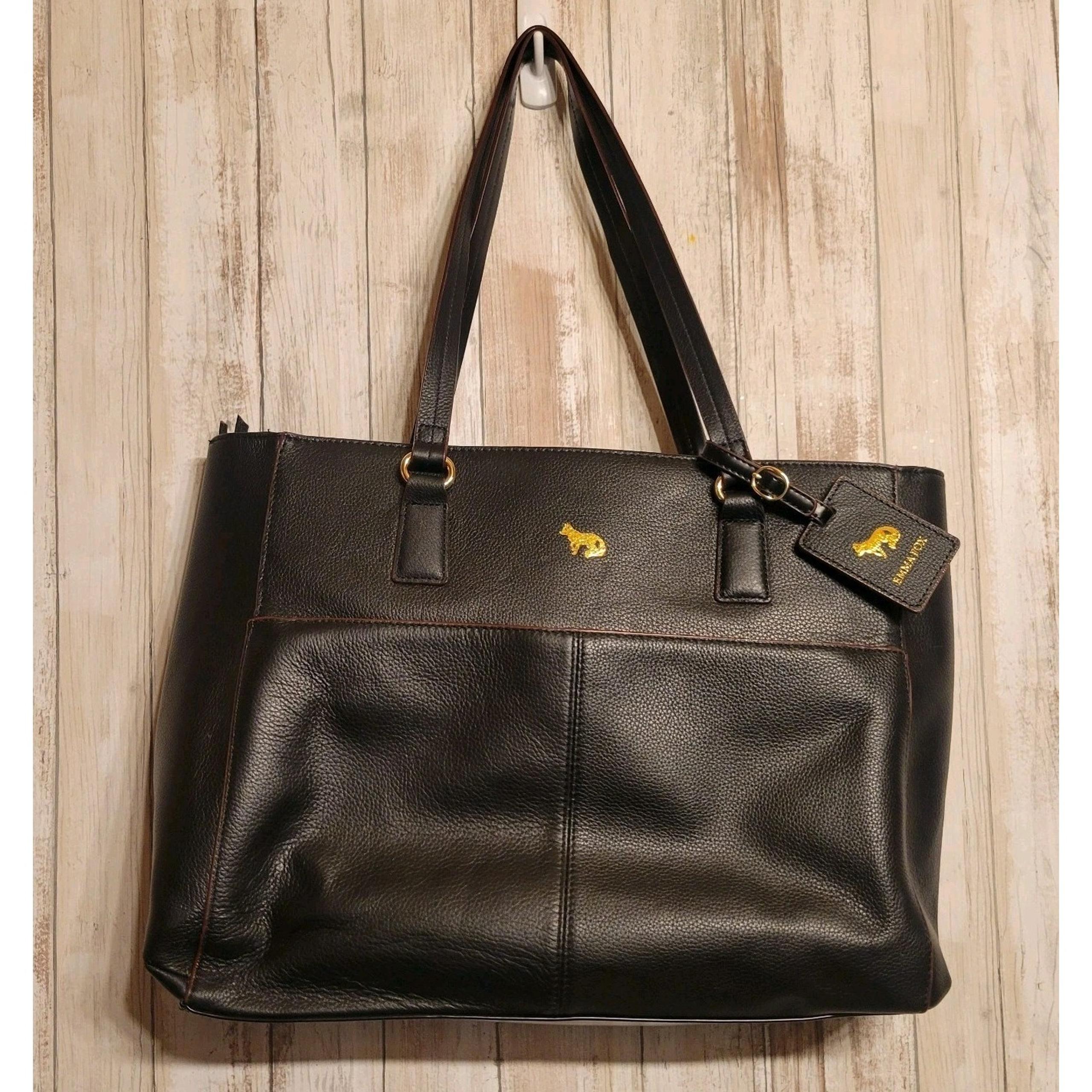 Park Avenue Leather Tote Laptop Work Bag Overnight Handbag Purse Black - Emma Fox