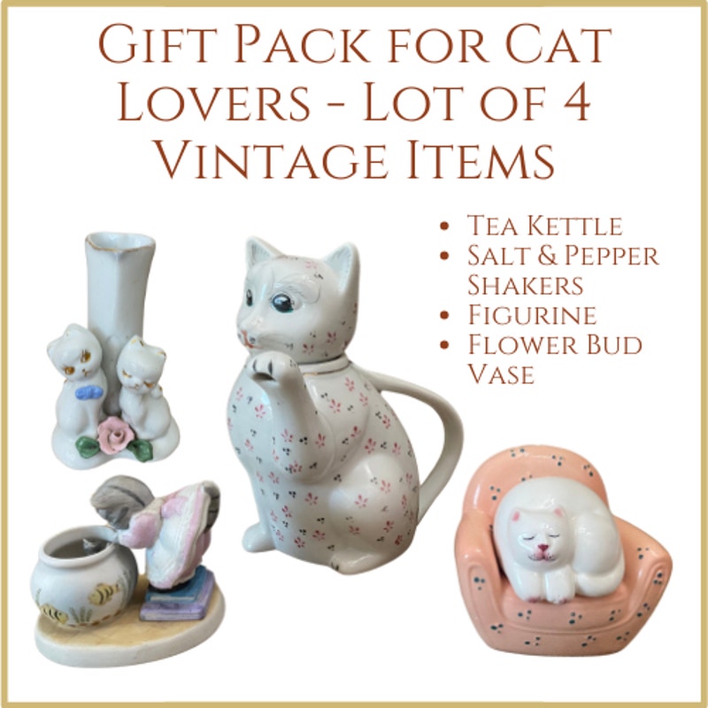 Vintage Gift Pack for Cat Lovers - Lot of 4 - Maneki Neko & Other Collectibles