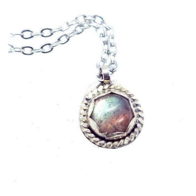 Labradorite crystal necklace handmade mini sterling silver jewelry