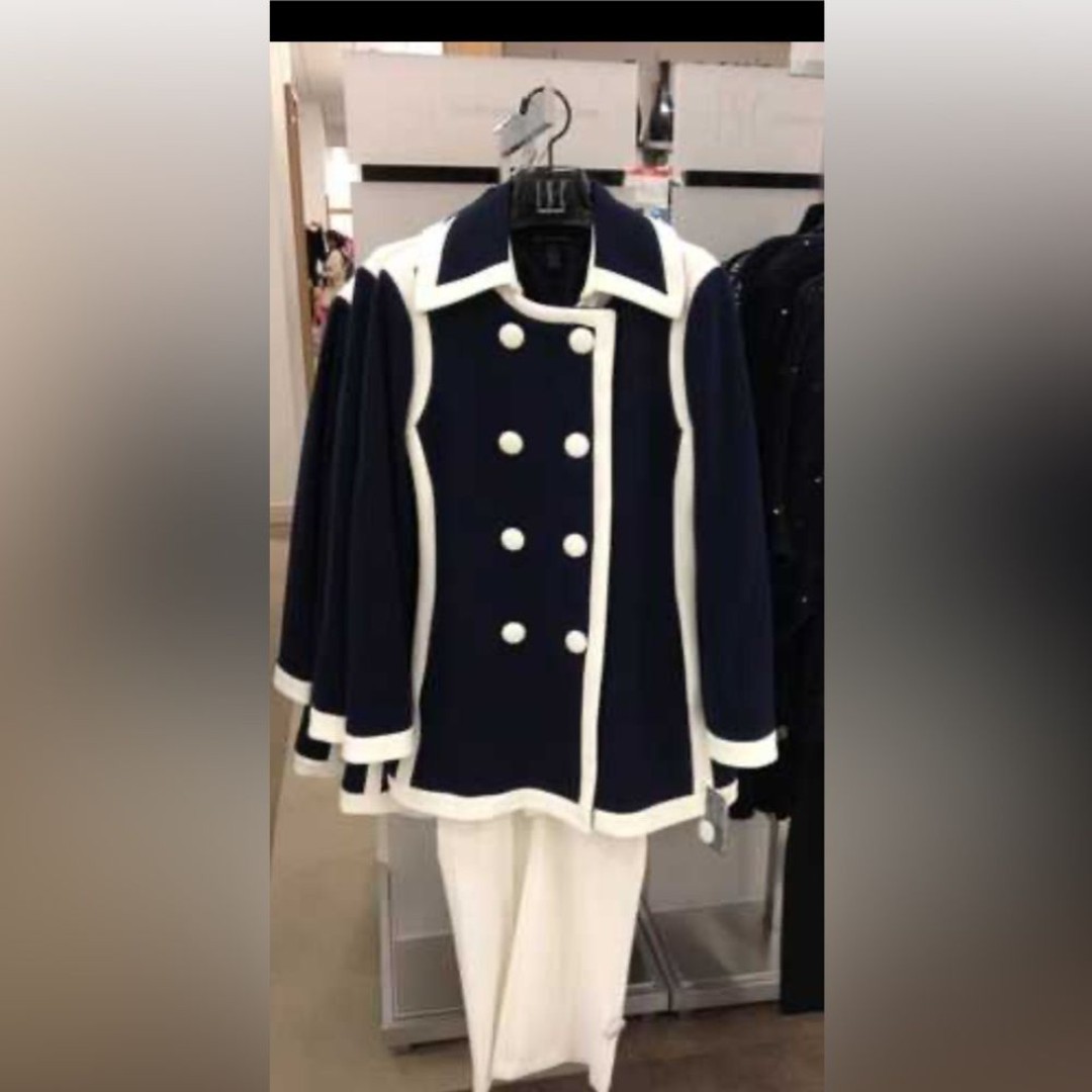 Inc International Concepts Navy and White Double breasted Jacket Size Large