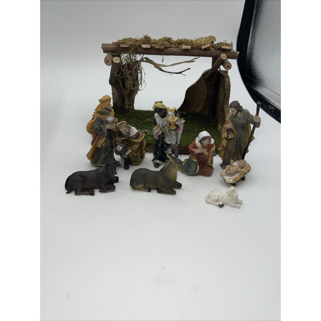 Kurt S. Adler Resin Nativity Set With Stable, 9 Piece Set N0282 NEW