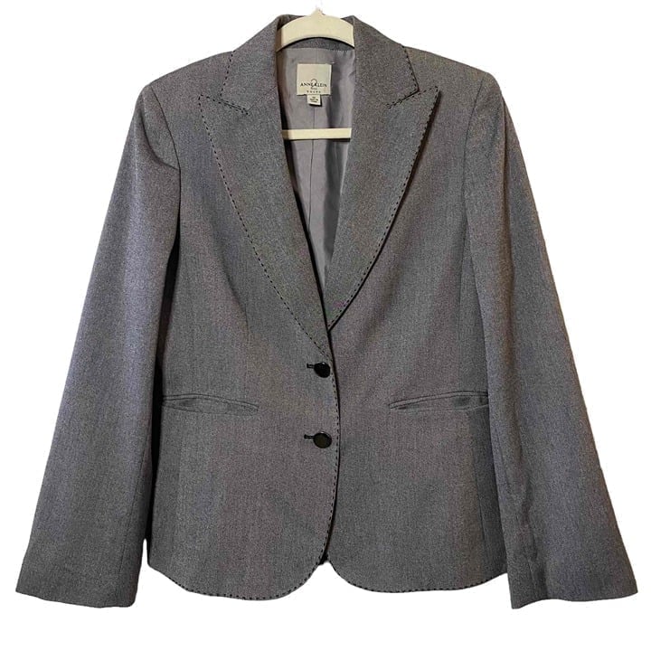 Anne Klein Suits Womens Heathered Gray Stitched Edging Blazer Jacket Size 2