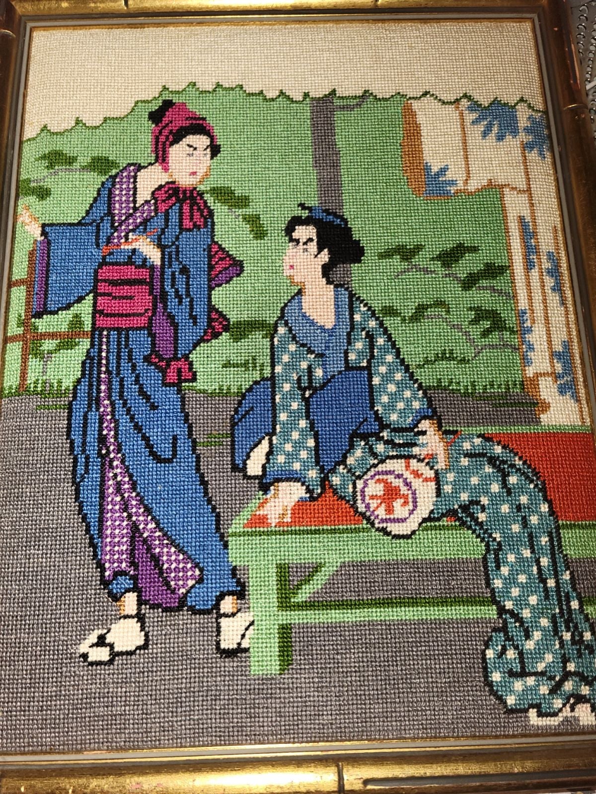 Vintage Needlepoint Japanese Art