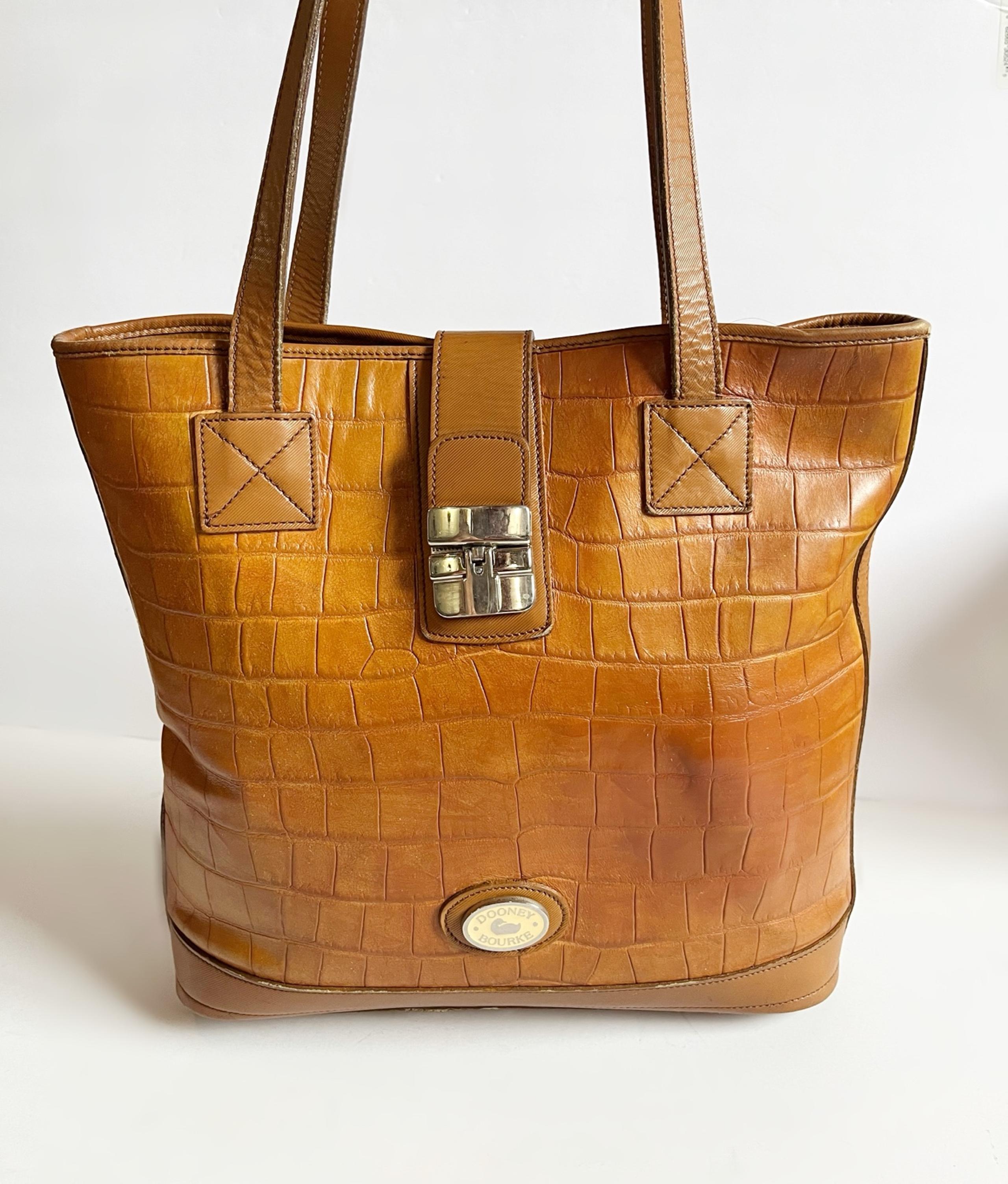 Dooney Bourke Vintage Crocodile Croc tan embossed leather tote bag purse shopper