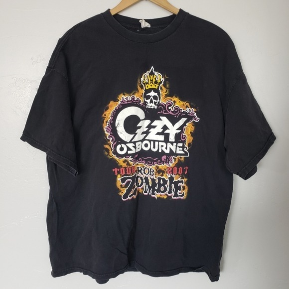 Ozzy Osbourne Rob Zombie 2007 Tour Black Short Sleeve T-shirt Band Tee XL Rock
