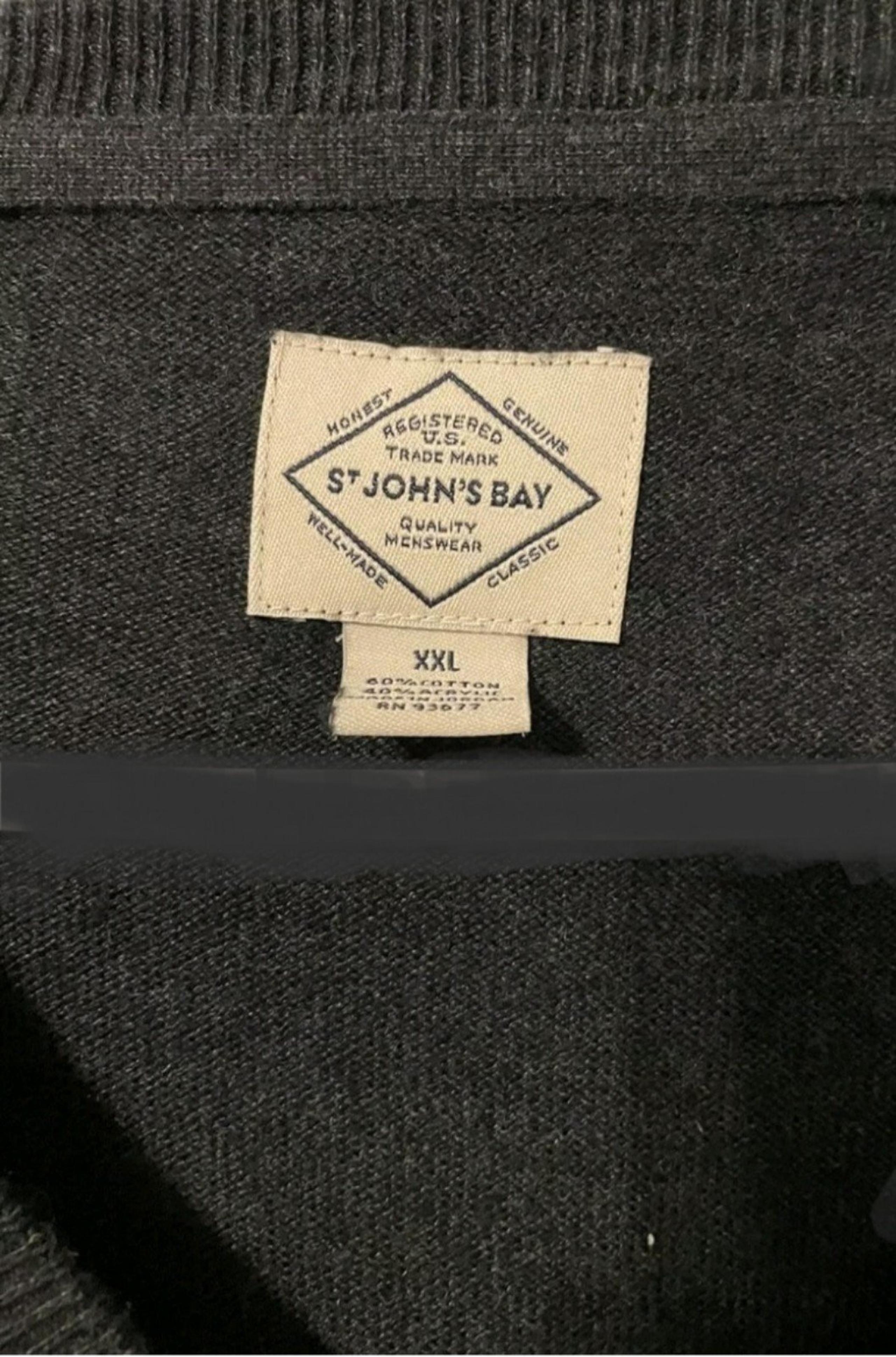 Mens XXL Sweater V- Neck Pullover St John's Bay XXL Cotton Soft Knit Dark Grey