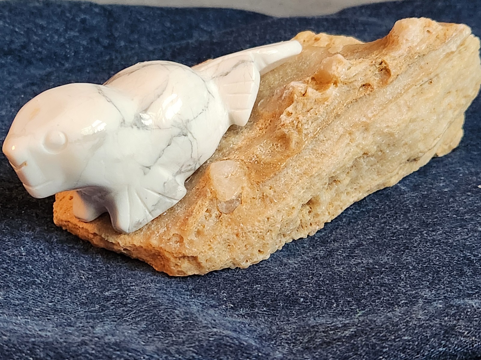 Crystal Howlite Seal W/Banded Calcite Base Handcrafted