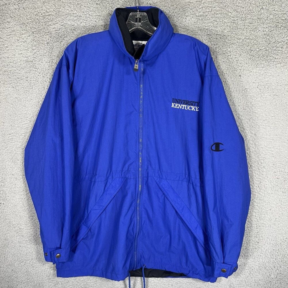 Vintage Kentucky Wildcats Jacket Mens Medium Blue Champion Packable Hood NCAA