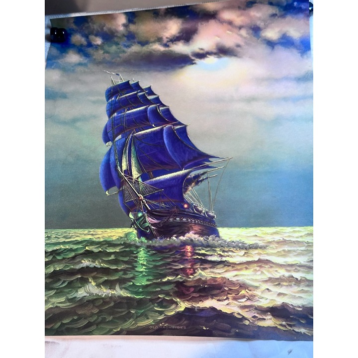 Old Ironsides USS Constitution unFramed Art Lithograph Print Poster Vtg Ship