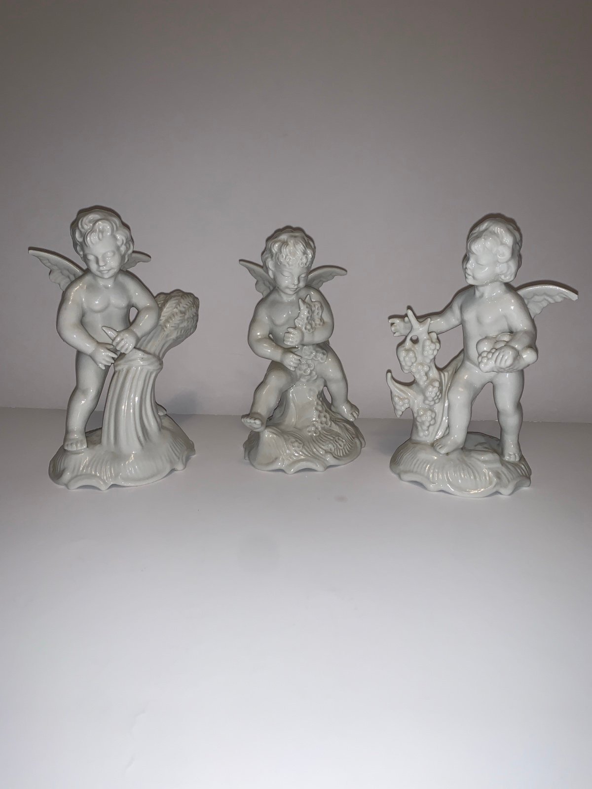 Three Vintage Antique Dresden Porcelain White Angel Figurines