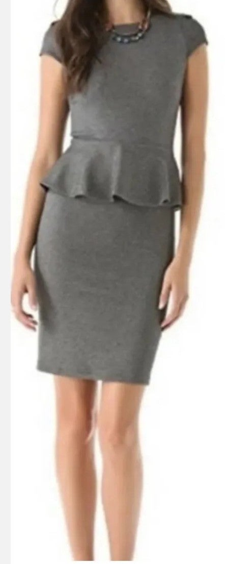 Alice + Olivia black & white stripped peplum dress with scoop back. Size M.