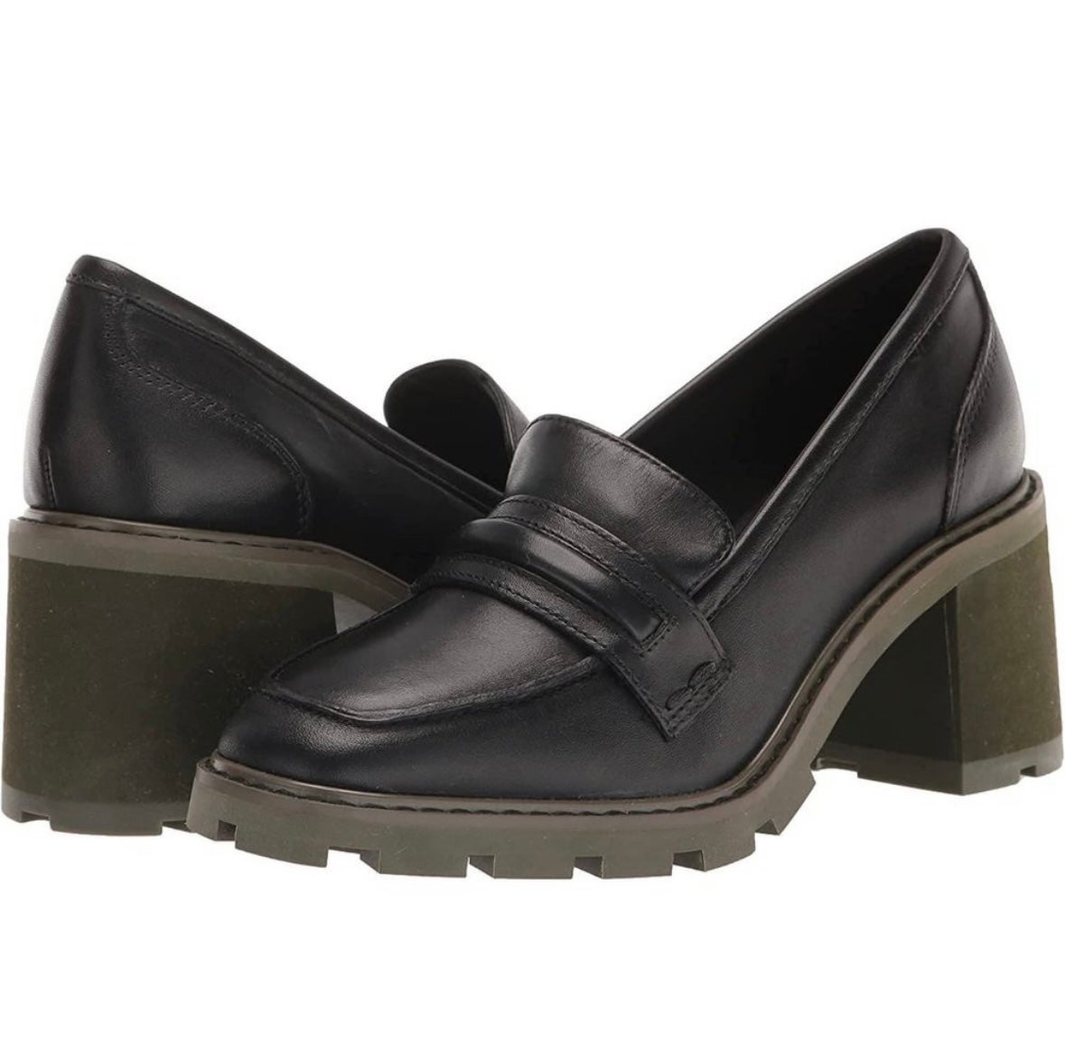 Sanctuary Parkside Slip On Square Toe Block-Heel Loafer Pumps Black NEW