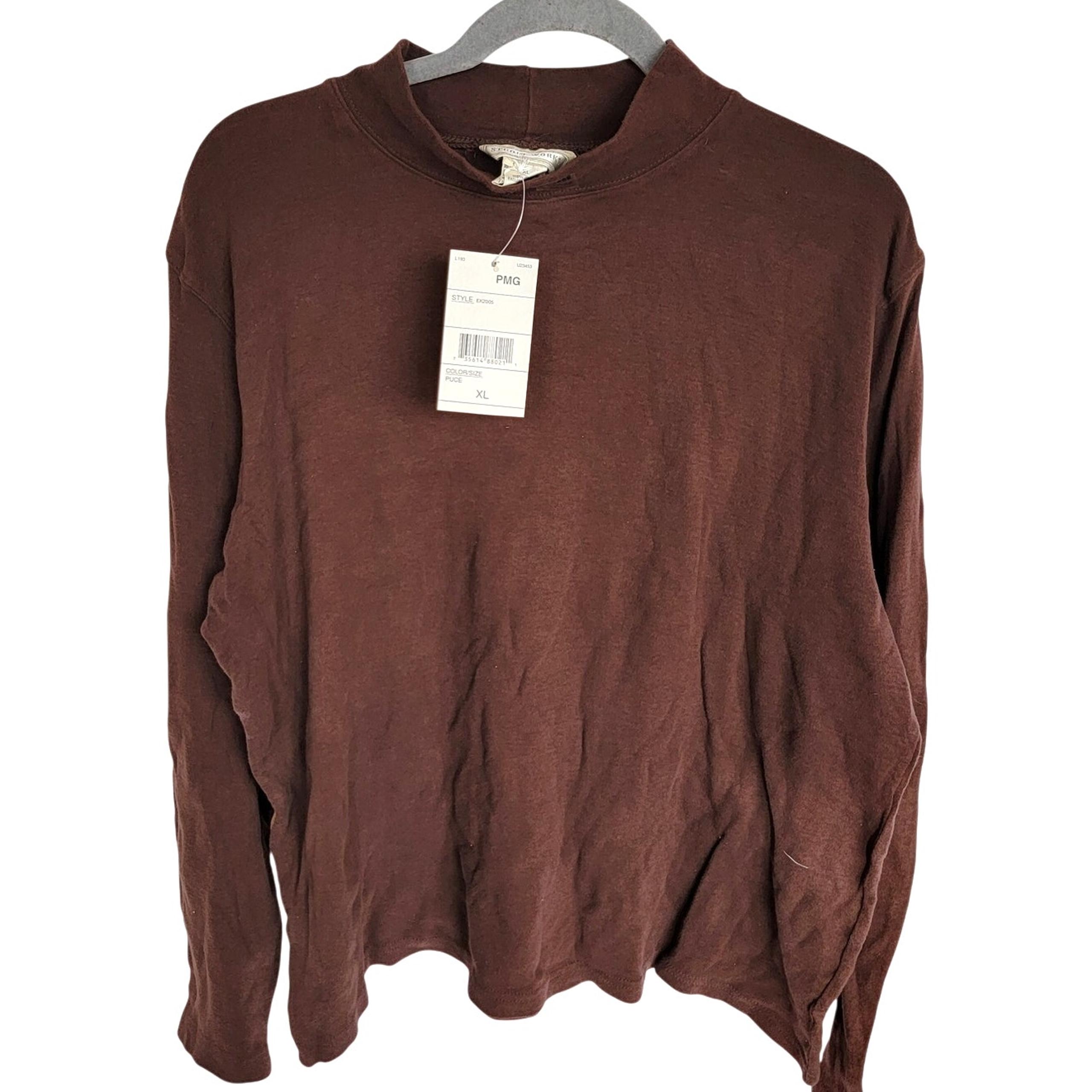 90s Vintage Brown Basic Mock Neck Classic Casual Long Sleeve Shirt Size XL
