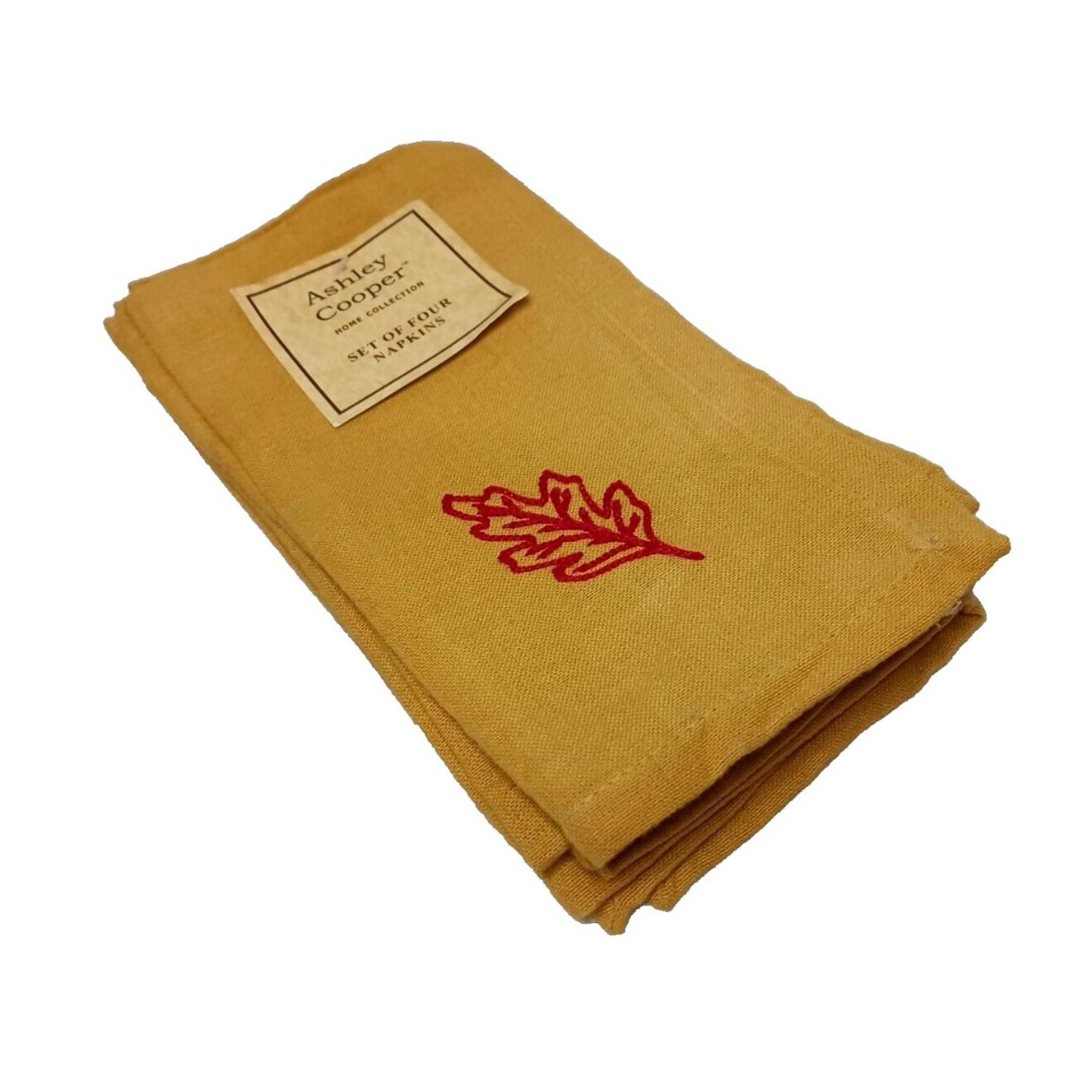 Vintage Set of 4 ASHLEY COOPER  Fall Autumn Leaf Gold Red Table Dinner Napkins