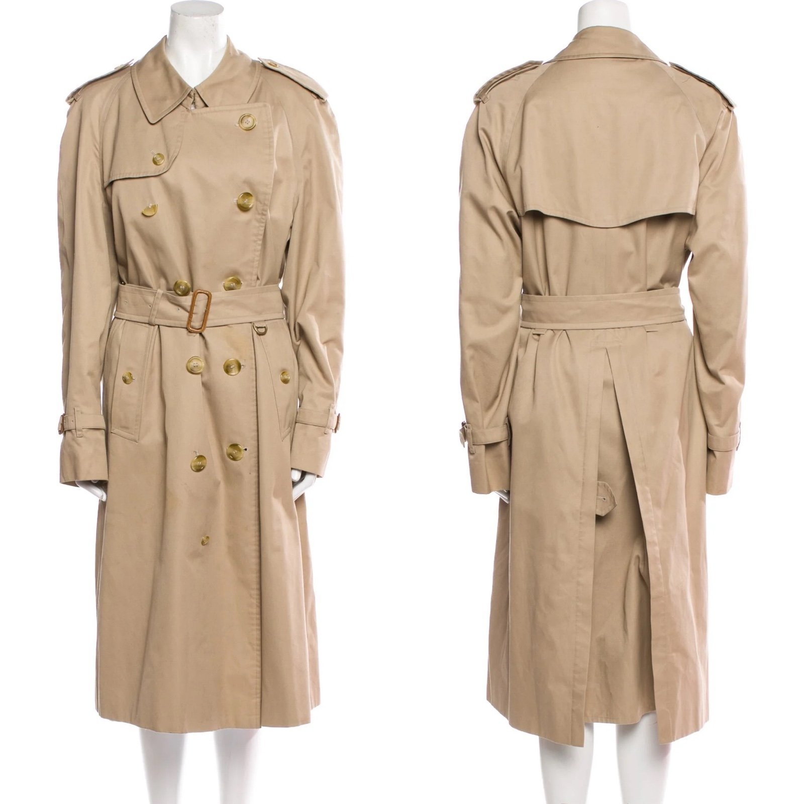 VINTAGE BURBERRY LONG BEIGE DOUBLE BREASTED GABARDINE TRENCH COAT 40 REGULAR