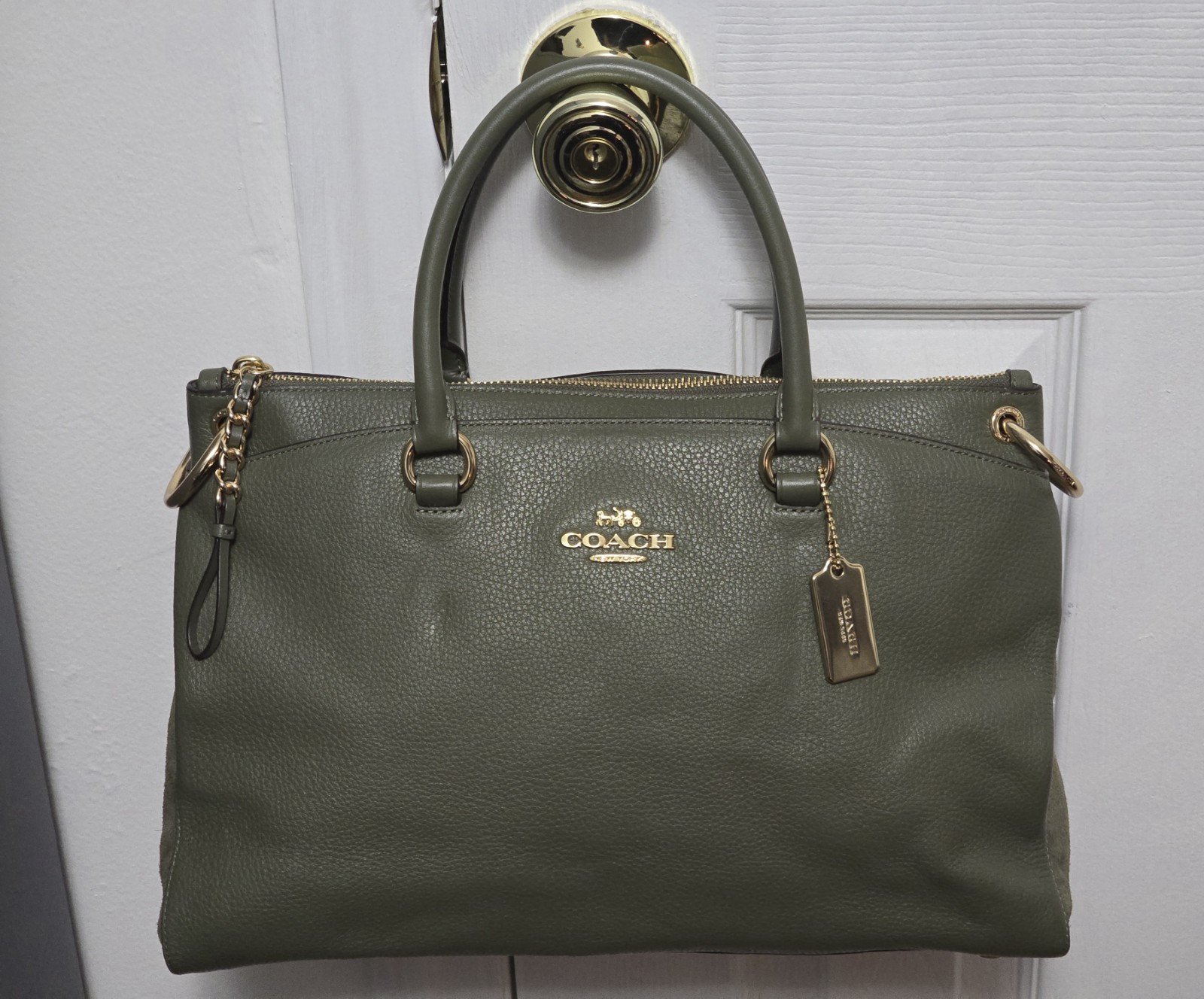 Coach F76640 Mia Satchel Leather and Suede Military/Olive Green