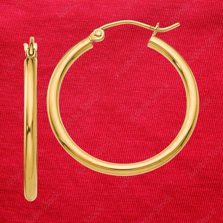 14k Polished 2x25mm Lightweight Tube Hoop Earrings