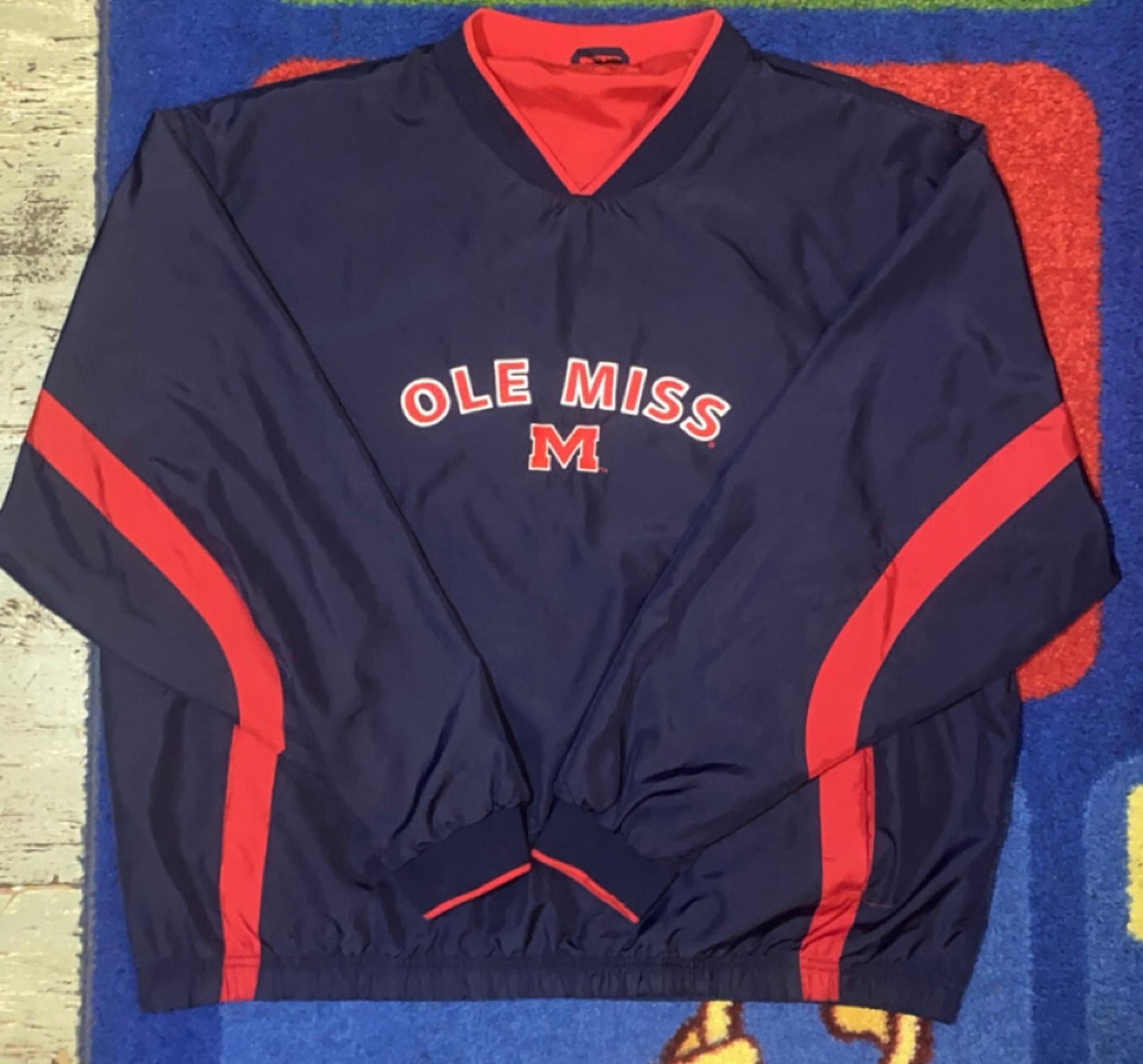 VTG Blue Embroidered Ole Miss Rebels Starter Windbreaker Men’s Size L Y2K Boxy