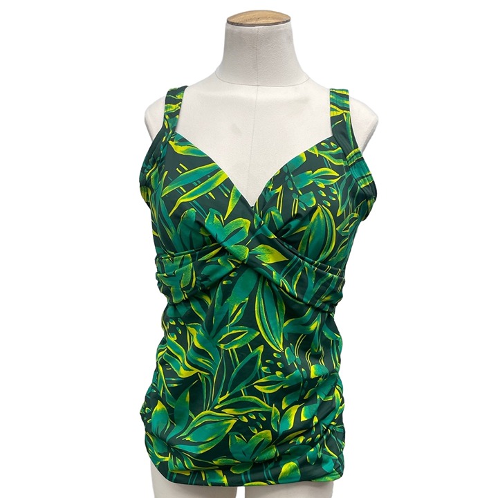 NWT Lands End Swim Top Green Tropical Floral Tankini Swimsuit 12D Underwire