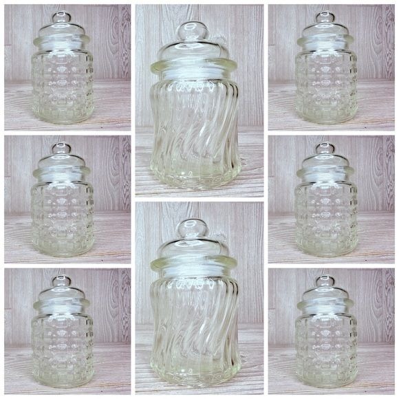 8 apothecary jars glass square and swirl design spice jars with sealing lids