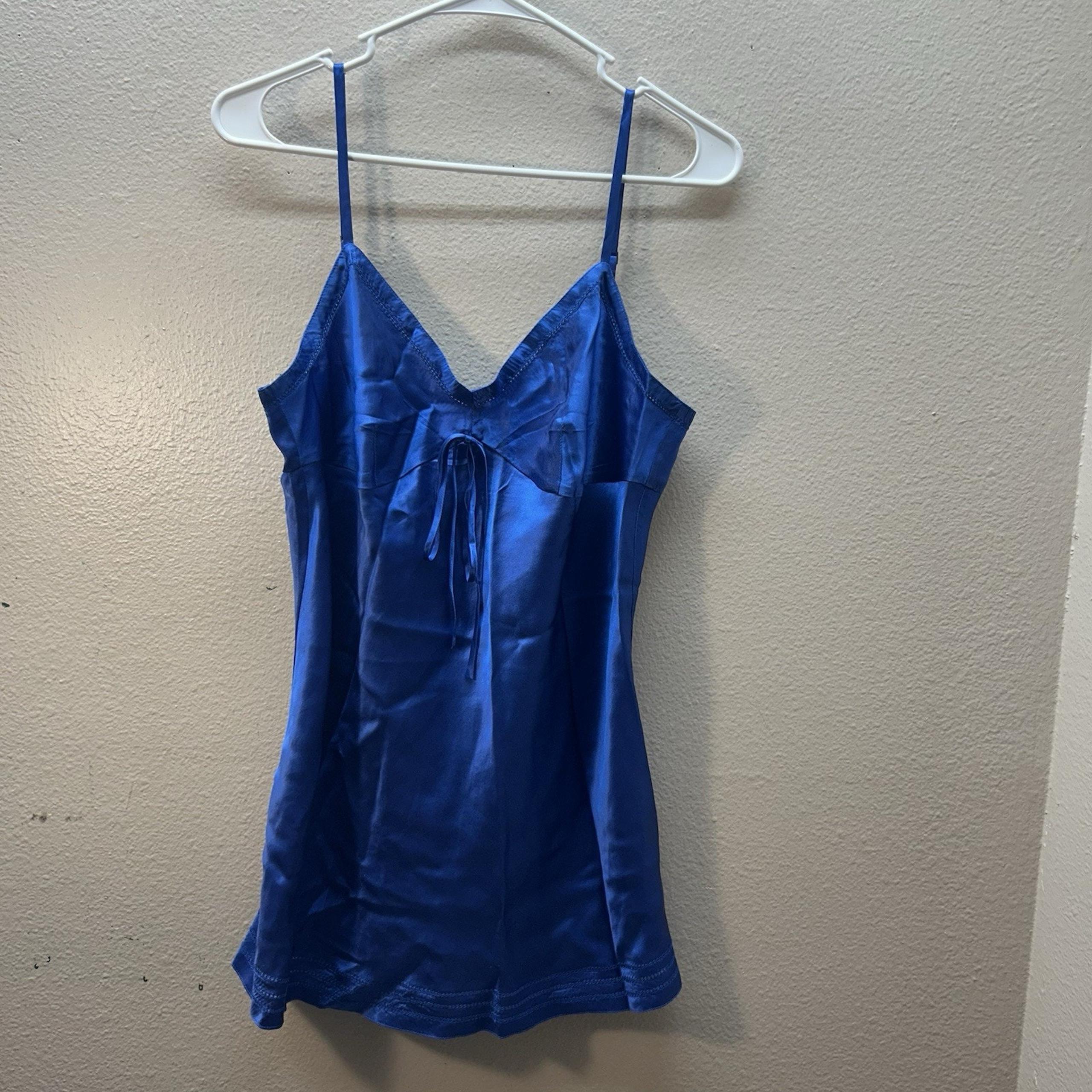 VTG Y2K Banana Republic Icy Blue Empire Babydoll 100% Silk Mini Slip Dress Satin