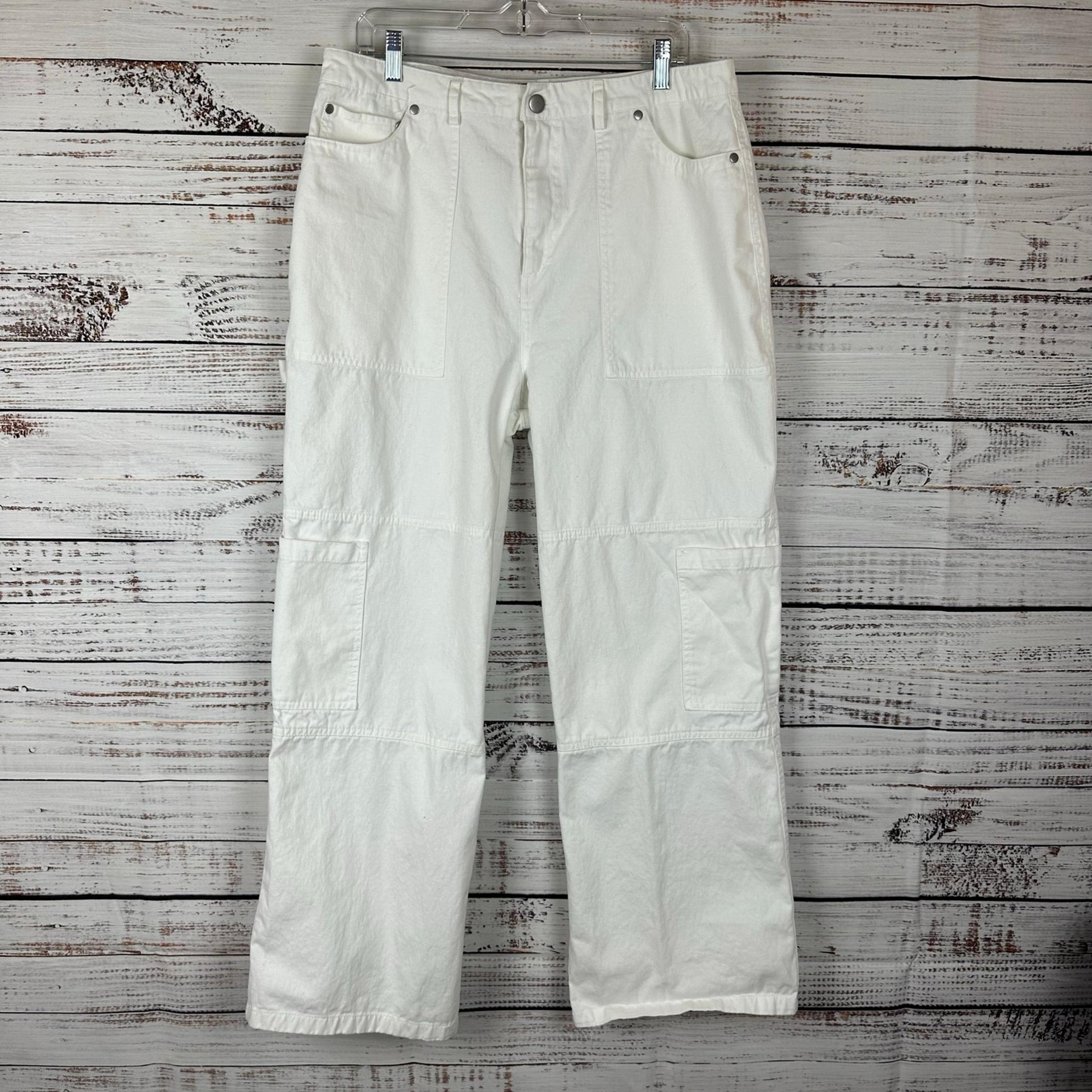 Women's EUC Forever 21 Plus White Cotton Wide Leg Carpenter Cargo Pants Size 0X