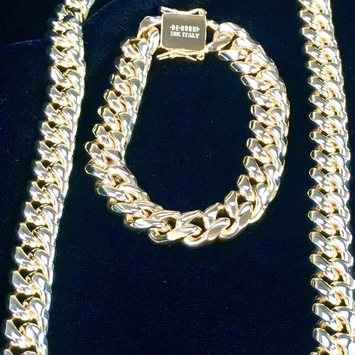 CUBAN LINK 18K GOLD CHAIN BRACELET ITALY