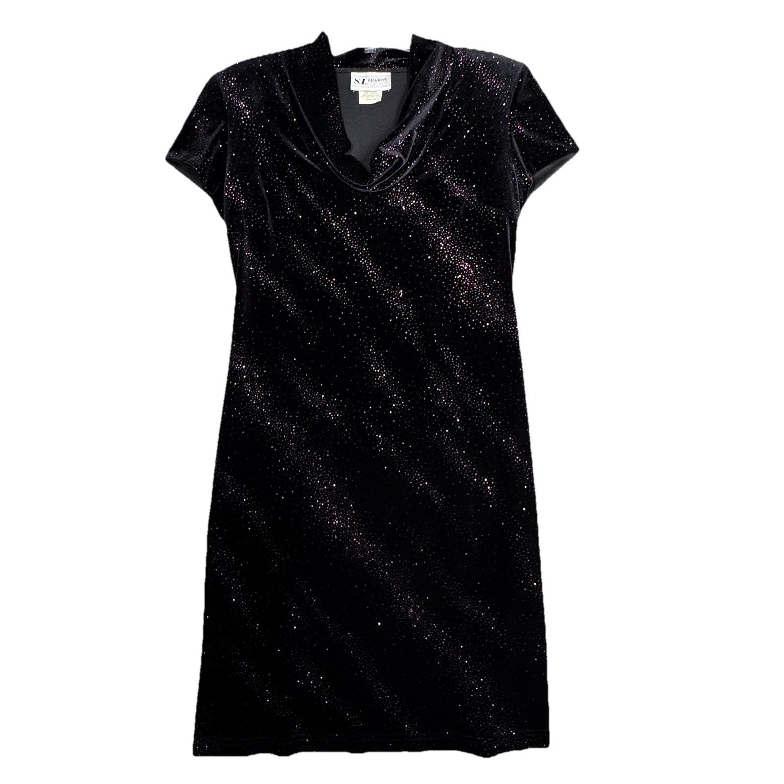 SL Fashions Dress Womens 10 Black Shimmer Crush Velvet Mini Party Formal Y2K