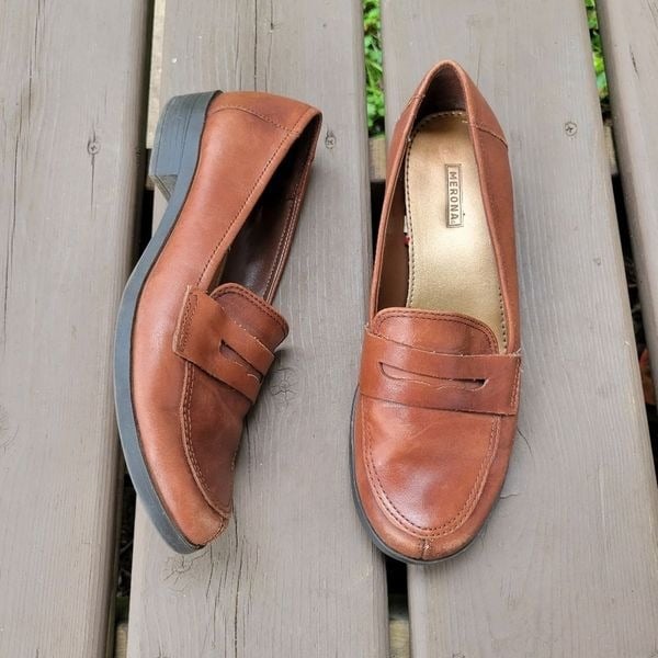 Vintage 90s y2k Brown Leather Moc Toe Moccasins Driving Penny Loafers Flats 7.5