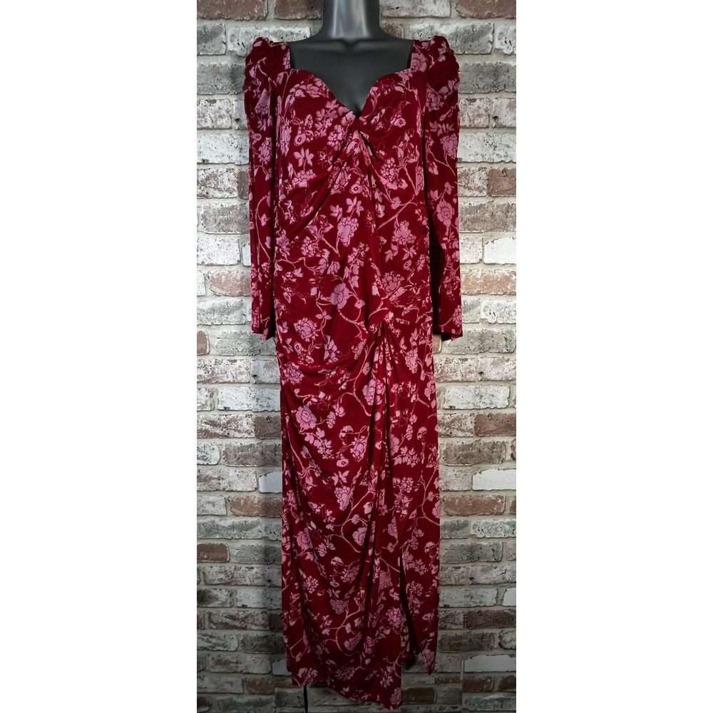 House of Harlow 1960 Dress Womens Size XL Pink Floral Mesh Ruched Midi